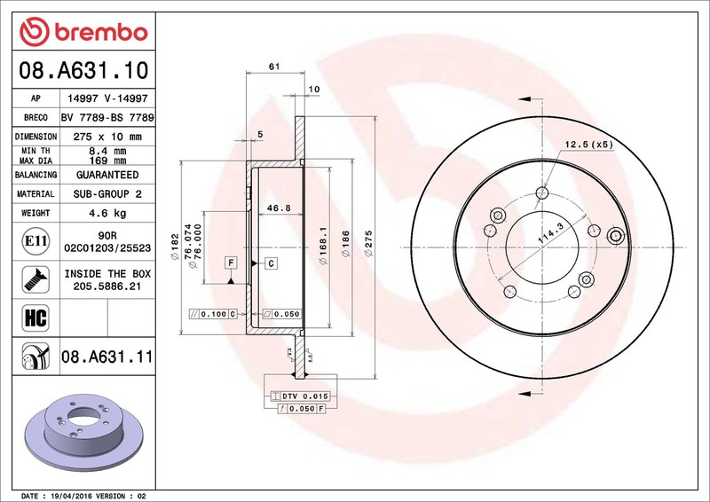 Brembo Pair Rear Brake Discs For KIA CARENS III MPV 05 UN gallery