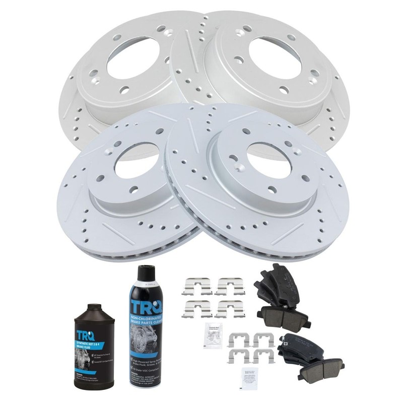 TRQ Performance Brake Rotor & Ceramic Pad Front Rear Kit w/Chemicals gallery