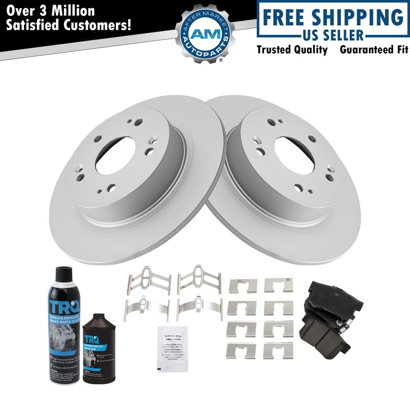 Rear Ceramic Brake Pad & Coated Rotor LH & RH Kit w/Fluids for Honda Accord