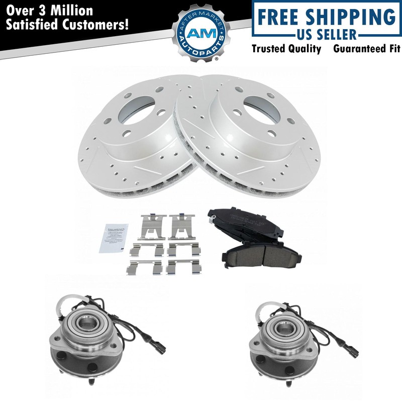 Front Posi Ceramic Disc Brake Pad Performance Cross Drilled Rotor Wheel Hub Kit