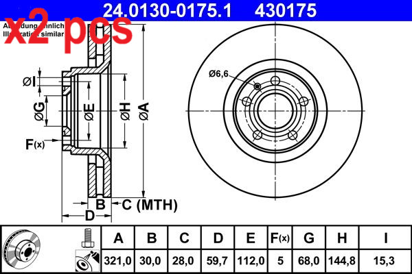 X2 PCS L&R SIDES FITS AUDI A6 ALLROAD C6 3.0 TFSI BRAKE DISC 24.0130-0175.1 ATE