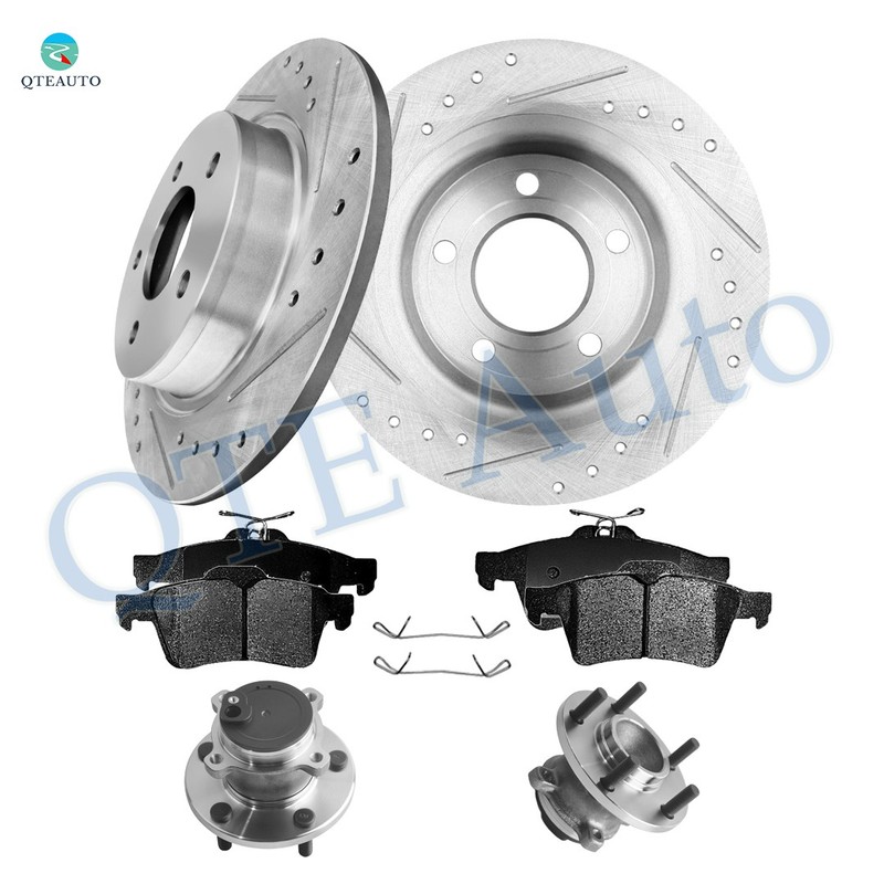 8 R 280mm Drilled Brake Rotors-Ceramic Brake Pad-Wheel Hub For 2007-2013 Mazda 3