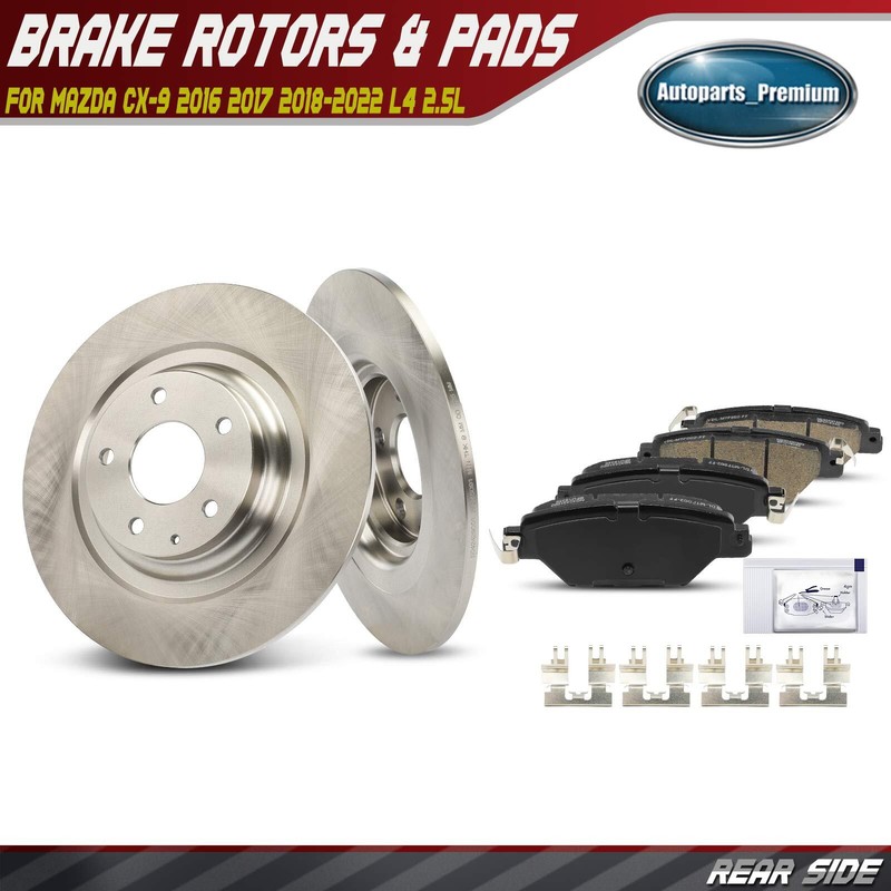 6Pcs Rear Disc Brake Rotor & Ceramic Brake Pad for Mazda CX-9 2016-2022 L4 2.5L