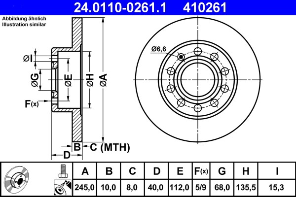 ATE 24.0110-0261.1 Brake Disc for Audi, Seat