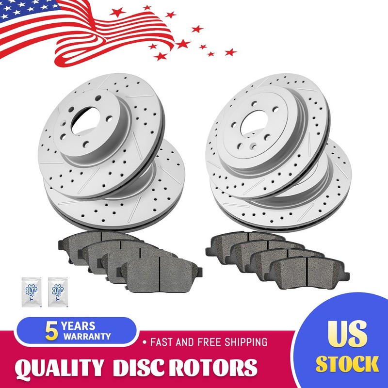 Front Rear Drilled Disc Brake Rotors Brake Pads for 2013 – 2018 Cadillac ATS