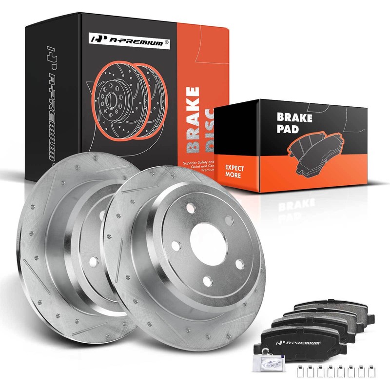 A-Premium Rear Side Drilled Brake Rotor & Ceramic Pads for Jeep Wrangler 07-17