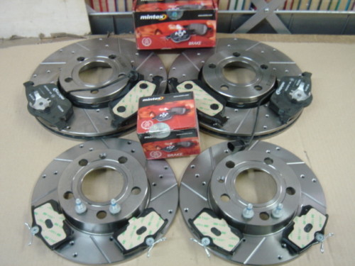 AUDI A4 1.8T SPORT B6 BRAKE DISC CROSS DRILLED GROOVED BRAKE DISCS MINTEX PADS