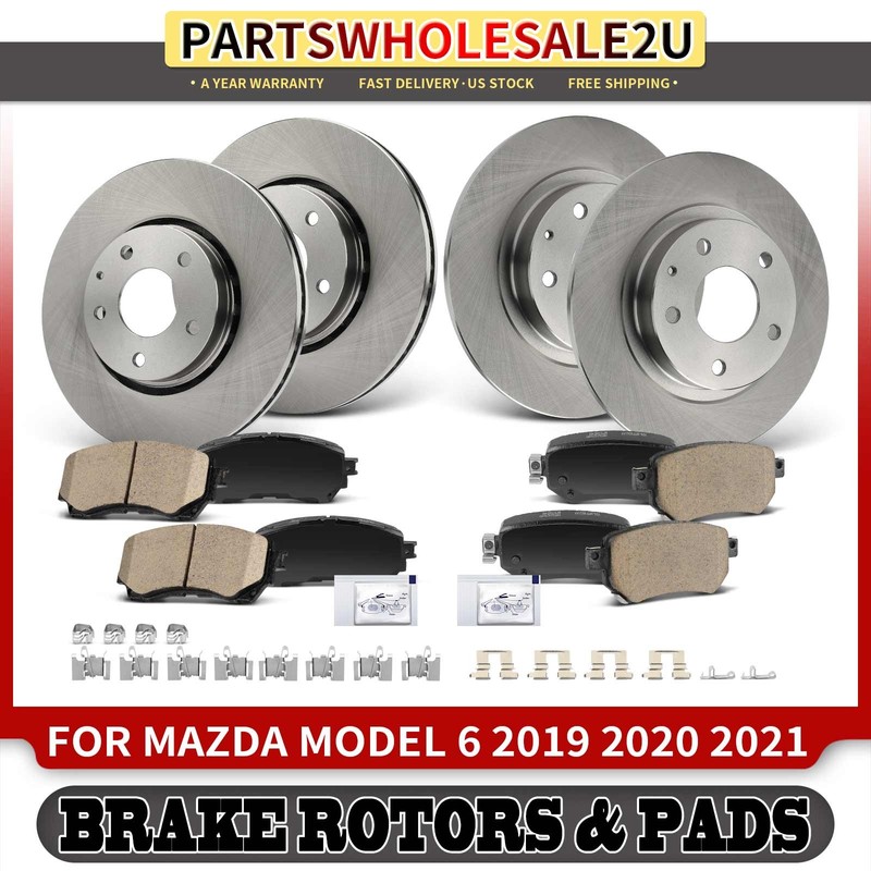 Front & Rear Side Disc Brake Rotors & Ceramic Brake Pads for Mazda 6 2019-2021