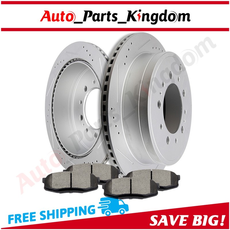 Rear Brake Rotors And Ceramic Pads Drilled & Slot Fits 2010 – 2016 Toyota Tundra