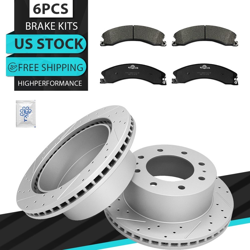 360mm Rear Drilled Rotors Brake Pads for Chevy GMC Silverado Sierra 2500 3500HD
