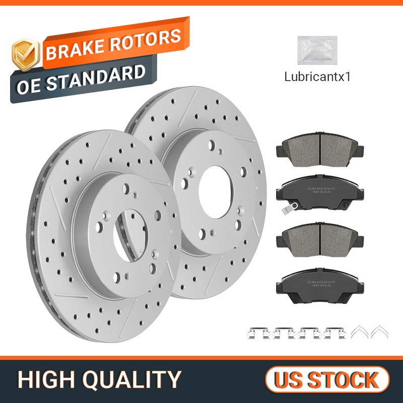 262mm Front Premium Drilled Disc Rotors Brake Pads Set for 2011-2015 Honda CR-Z
