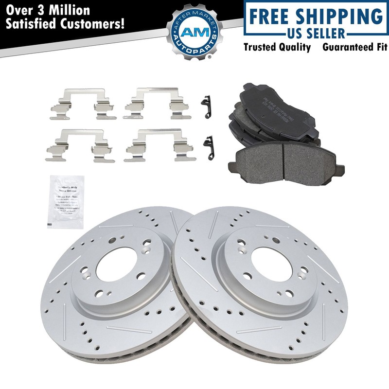 Front Posi Metallic Disc Brake Pad & Performance Drilled Slotted Rotors