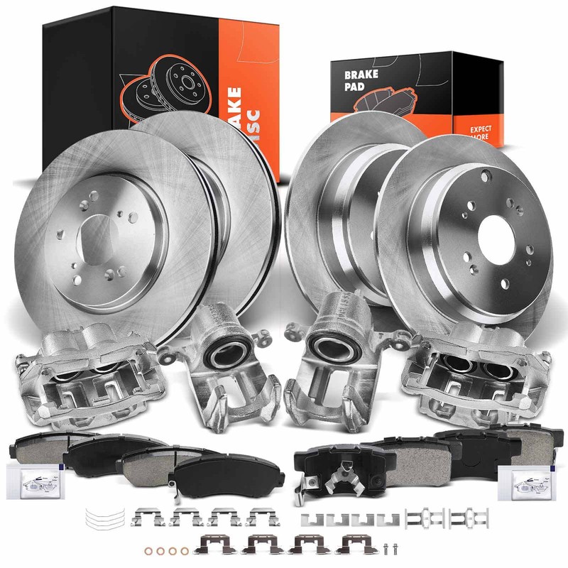 Front and Rear Disc Brake Rotors & Pads + Brake Caliper for Honda CR-V Acura RDX