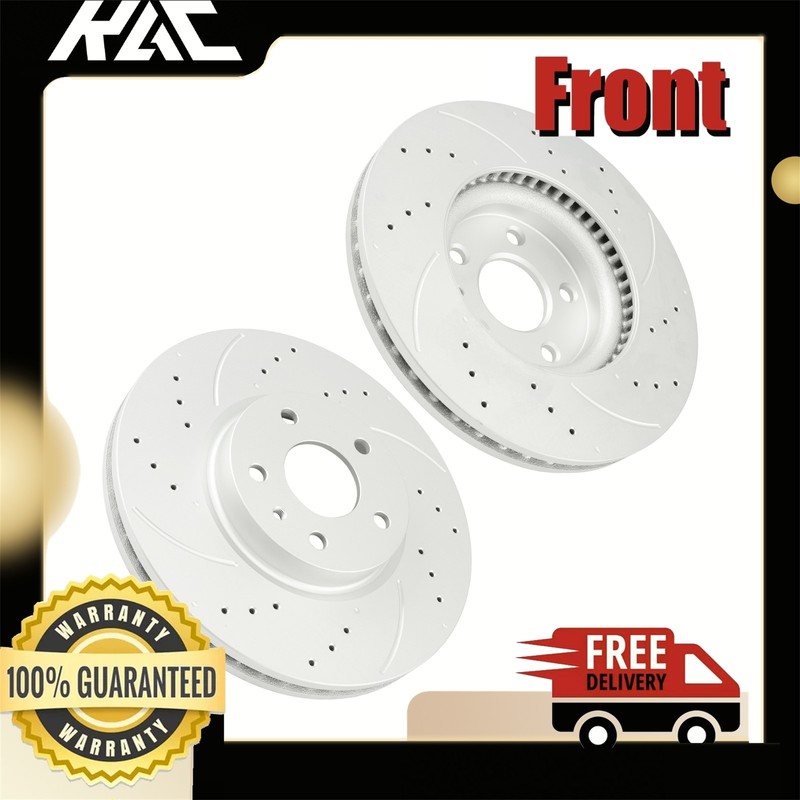 2pc Front Drilled Slotted Brake Rotors Geomet Coated For 2013-2020 Ford Fusion