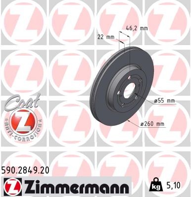 Zimmermann 590.2849.20 Brake Disc for Toyota