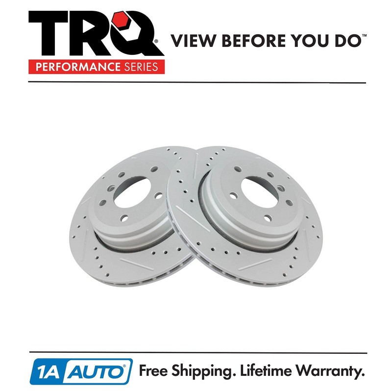 TRQ Performance Brake Rotor Drilled & Slotted Rear G-Coated Pair for BMW