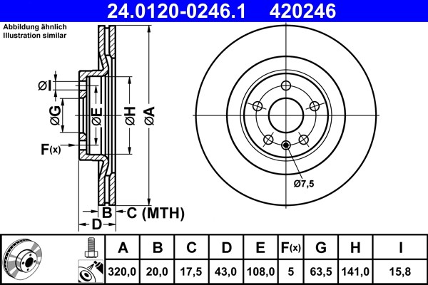 ATE 24.0120-0246.1 Brake Disc for, Volvo