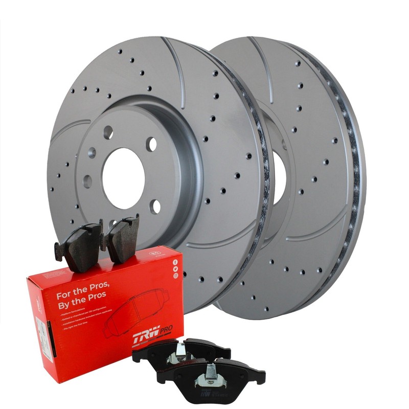 Front Brake Kit 320mm Drilled Rotors TRW Low-Met Pads For A4 A5 A6 Q allroad Q5