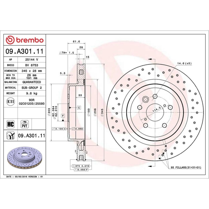 Disc Brake Rotor Rear 09.A301.11-AB Fits 2012-2014 Lexus IS F gallery