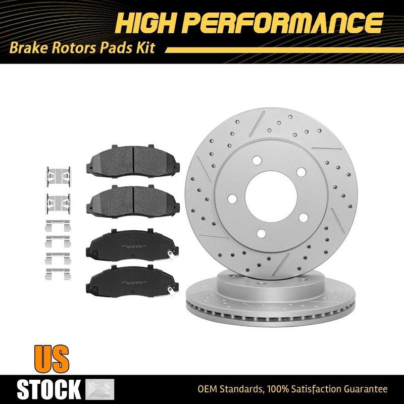 4WD 5 Lug Wheels Front Disc Brake Rotors + Ceramic Pads For Ford F-150 1997 – 03