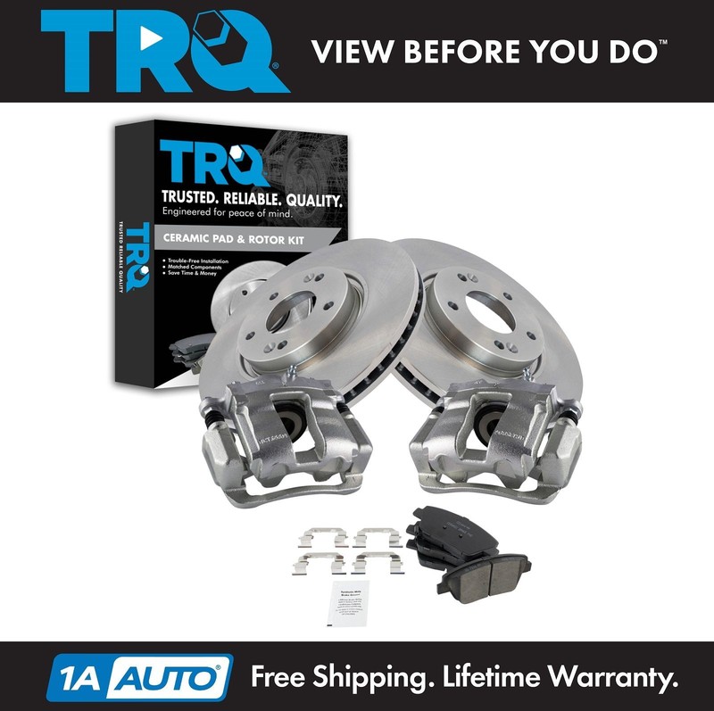 TRQ Front Ceramic Brake Pad, Rotor & Caliper Kit for Hyundai Sonata
