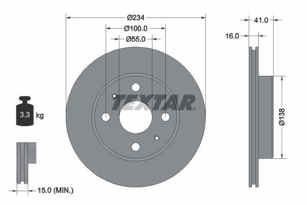 2X Textar 92129103 Front Brake Discs 234mm Vented Fits Daihatsu Perodua Toyota