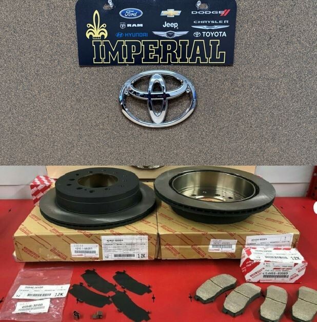 2001-2007 TOYOTA SEQUOIA GENUINE NEW OEM REAR BRAKE ROTORS OEM PAD KIT & SHIMS
