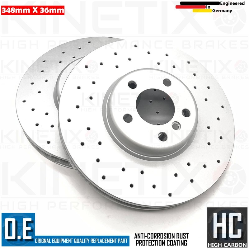 FOR BMW 5 SERIES F07 F10 F11 M SPORT DRILLED FRONT BRAKE DISCS TEXTAR PADS 348mm gallery
