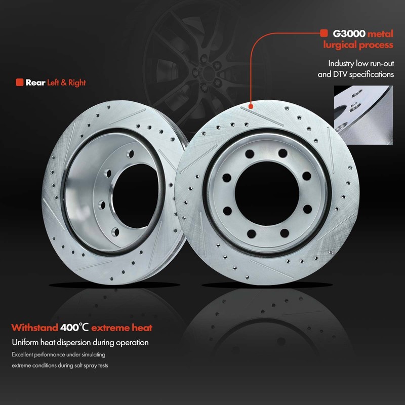 Drilled Brake Rotors & Brake Pads for Chevrolet Express 2500 2006-2019 GMC Rear gallery
