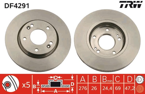 TRW DF4291 Brake Disc for Hyundai