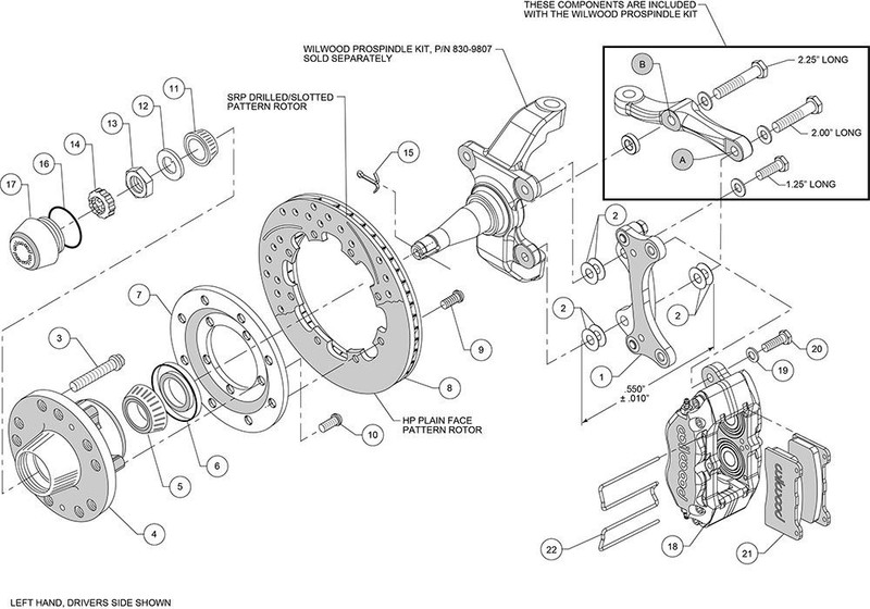 Wilwood Disc Brake Caliper / Rotor / Pad Kit - KIT,FRONT,WWE PRO SPINDLE,DP-DB,1 gallery