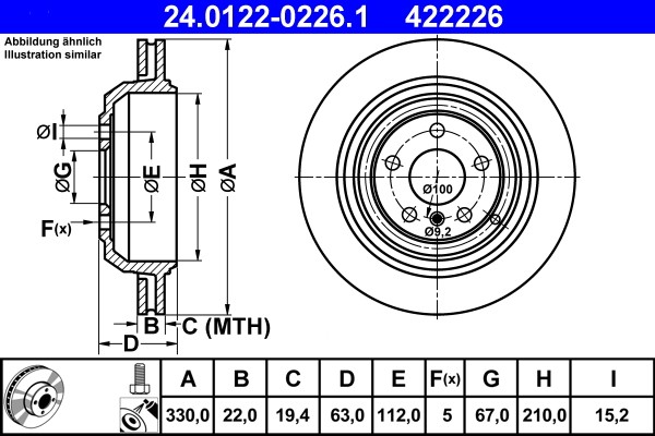 ATE 24.0122-0226.1 Brake Disc for Mercedes-Benz
