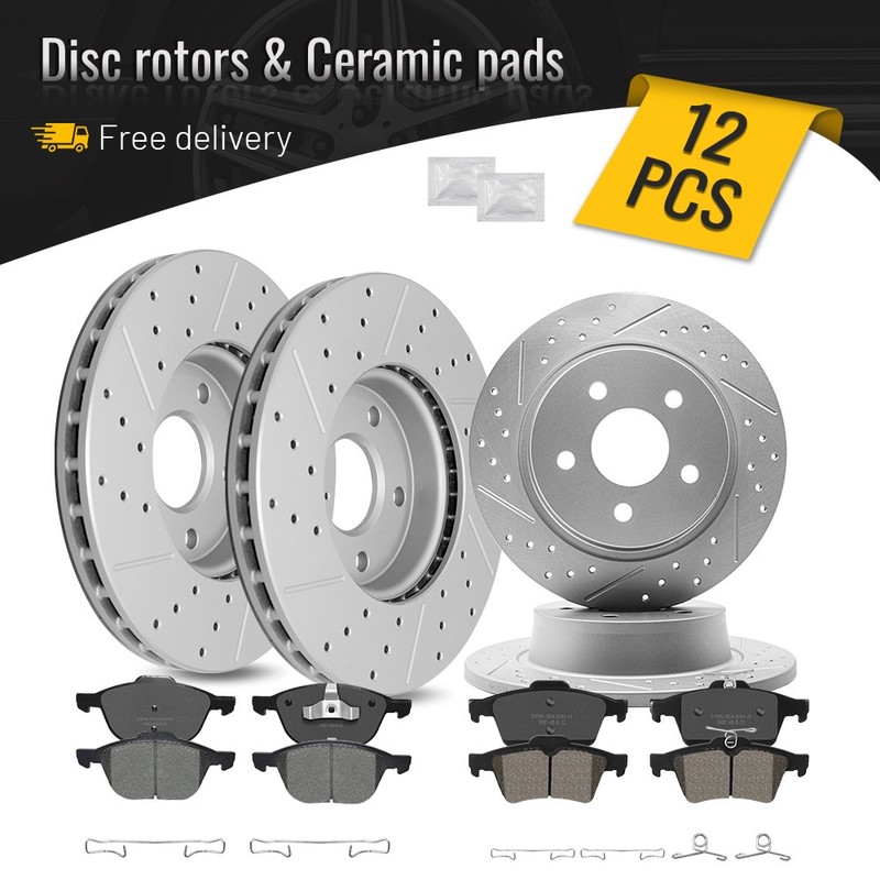 Front & Rear Drilled Rotors + Brake Pads for 2013-2016 2017 2018 Ford C-Max