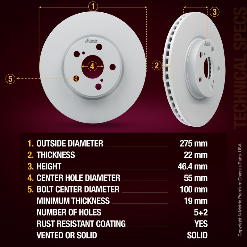 Front Semi-Metallic Disc Brake Pad Set & Vented Brake Rotors Fits Toyota Corolla gallery