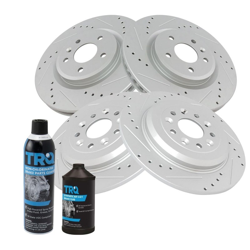 TRQ Performance Drilled Slotted Front Rear G-Coated Brake Rotor Set for Ford gallery