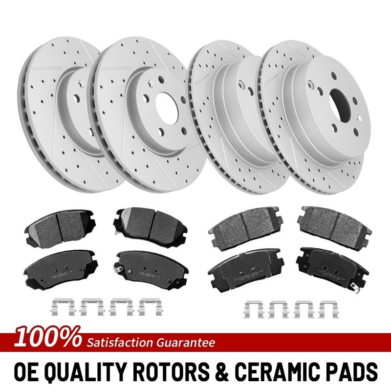 Front Rear Drilled Brake Rotors Pads For 2010-2017 Chevrolet Equinox GMC Terrain