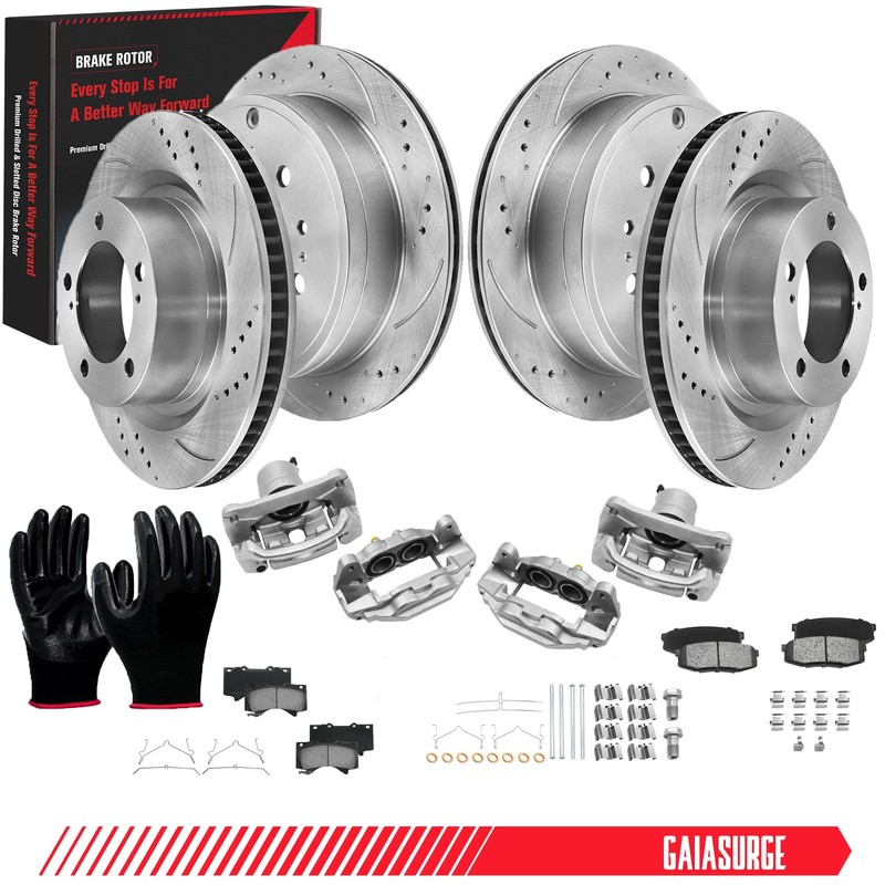 Front Rear Brake Rotors Pads w/Calipers for 07-15 Toyota Tundra Sequoia 4.6/5.7L