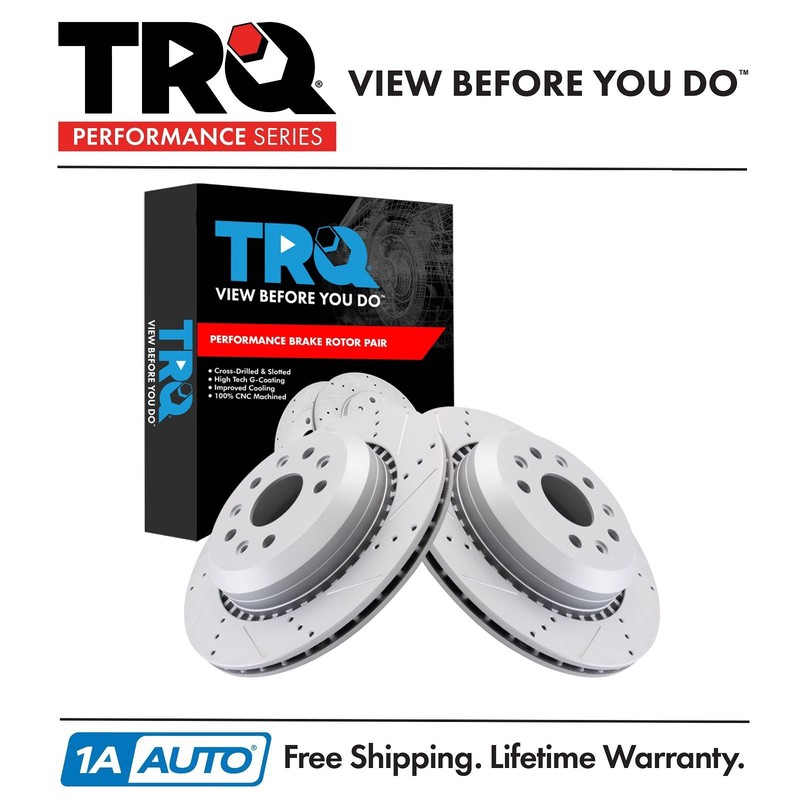TRQ Performance Rear Brake Rotors Set Premium G-Coated Slotted Drilled for JeeP