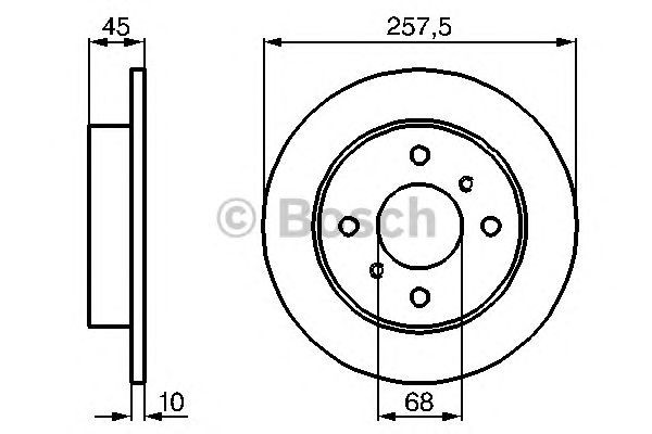 Bosch Brake Disc Rear Diameter 257.8mm 68mm Solid 10mm 0986478564
