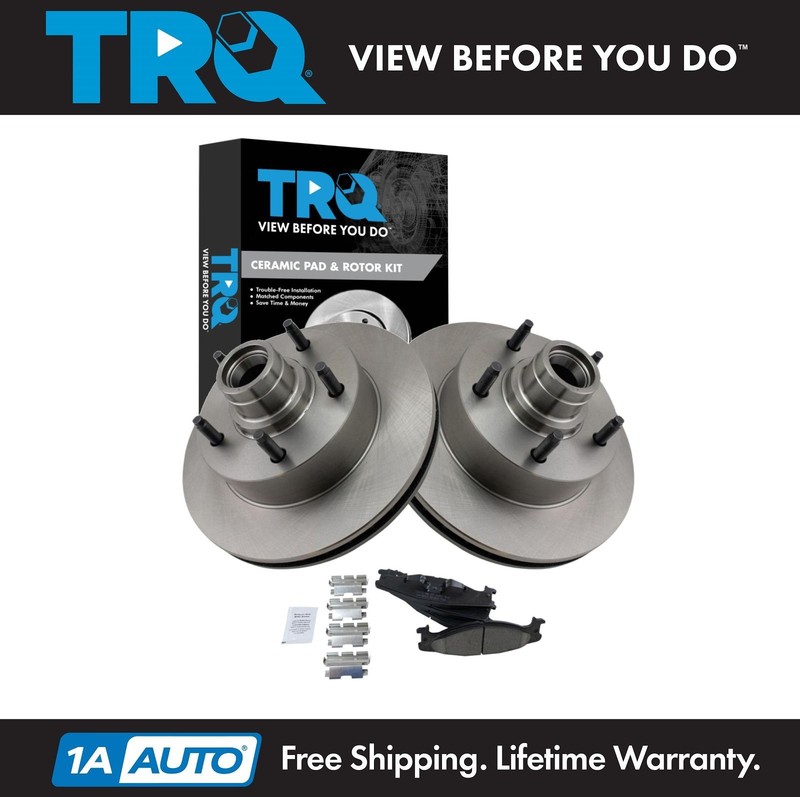 TRQ Front Premium Posi Ceramic Disc Brake Pads & Rotor Kit for Ford E150 Van