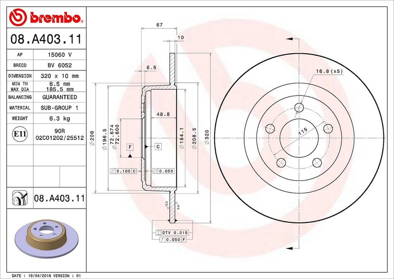 Brembo 08A40311C02 BRAKE ROTORS gallery