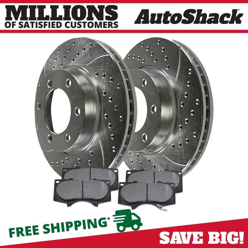 Front Drilled Slotted Brake Rotors Silver & Pads for Toyota Sequoia Tundra 4.7L