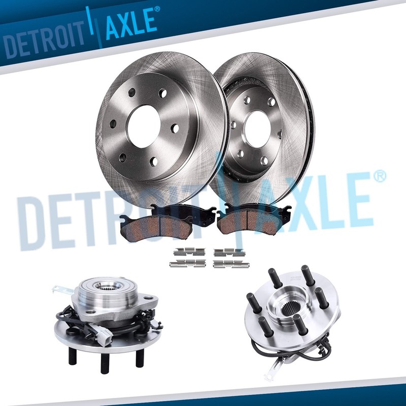 Front Disc Brake Rotors Ceramic Pads + Wheel Hub Kit for 2003 4WD Dodge Durango