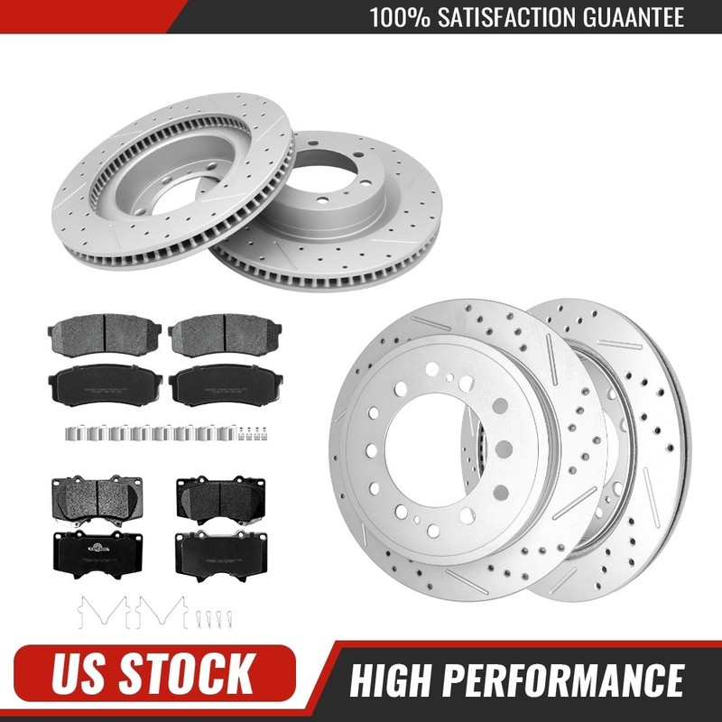 13.3″ Front + 12.28″ Rear Drilled Disc Rotors Brake Pads For Lexus GX460 4Runner