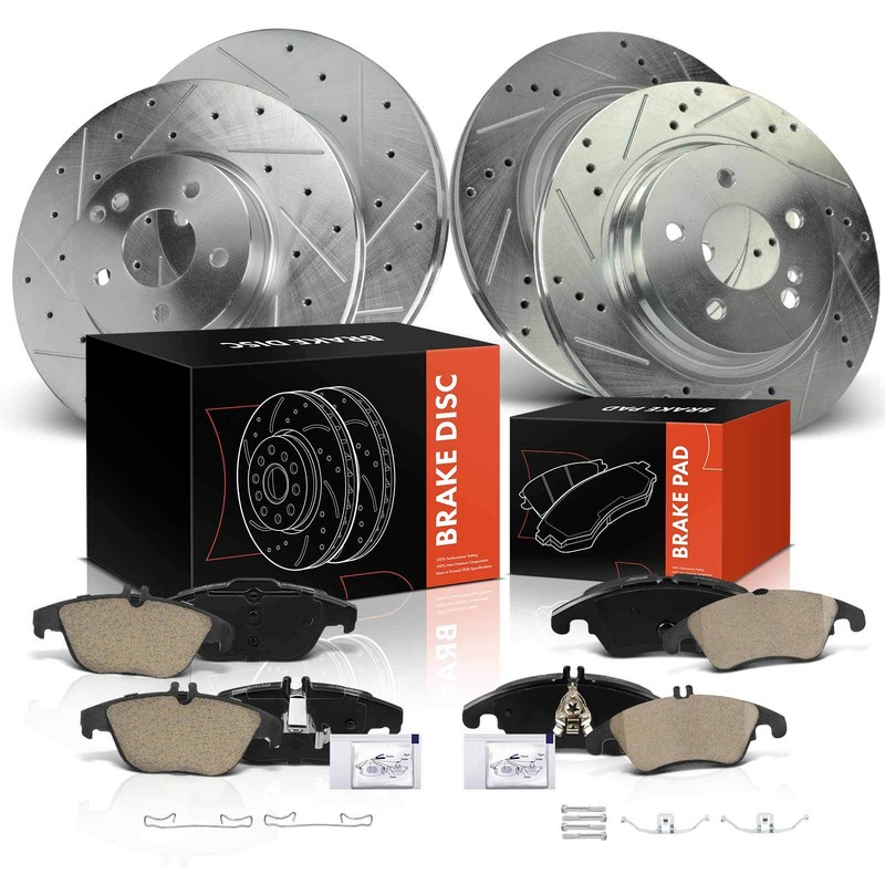 12x Front & Rear Drilled Brake Rotor & Ceramic Brake Pad for Mercedes-Benz C350