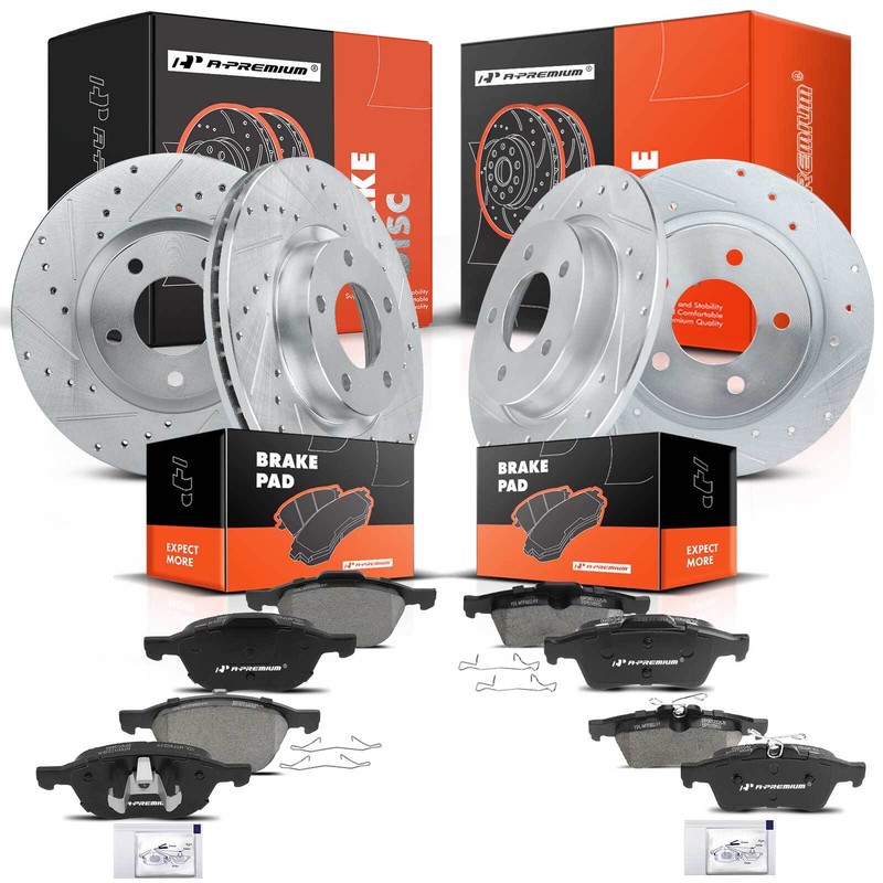 A-Premium Front & Rear Drilled Brake Rotors & Ceramic Pads for Mazda 3 2005-2013