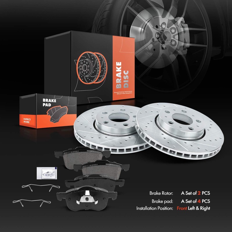 6x Front Drilled & Slotted Brake Rotor & Ceramic Pads for Volvo S60 S80 V70 XC70 gallery