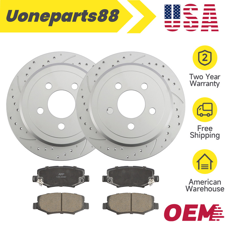 Rear Drilled Brake Rotors Ceramic Pads for 2008 – 2012 Jeep Liberty Dodge Nitro