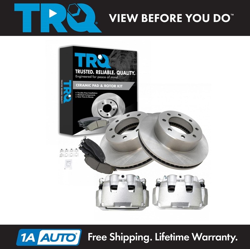 TRQ Front Brake Calipers Ceramic Pads & Rotors Fits 2012 Ram 1500
