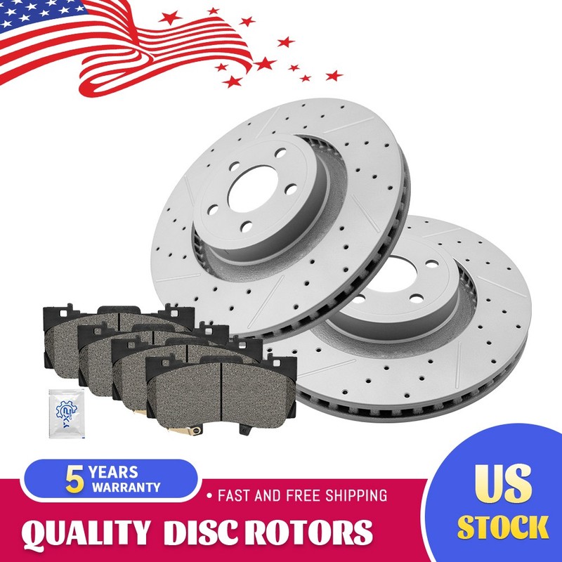 Front Brake Disc Rotors + Ceramic Pads for 2015-2018 2019 2020-2023 Ford Mustang